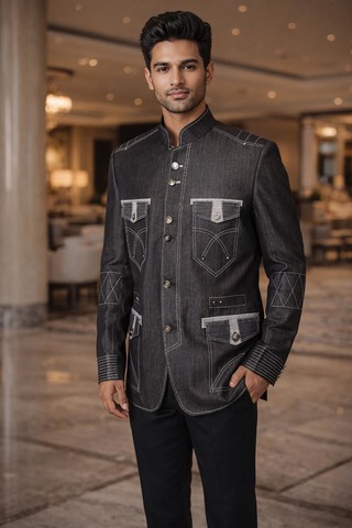 Blazer mandarin gris lin 4 poches