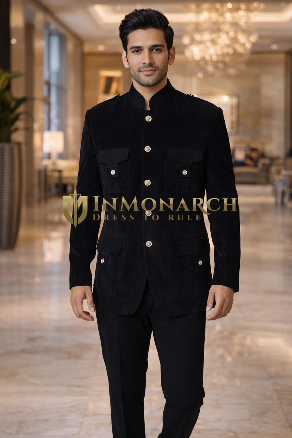 Chaqueta safari negra pana hombre