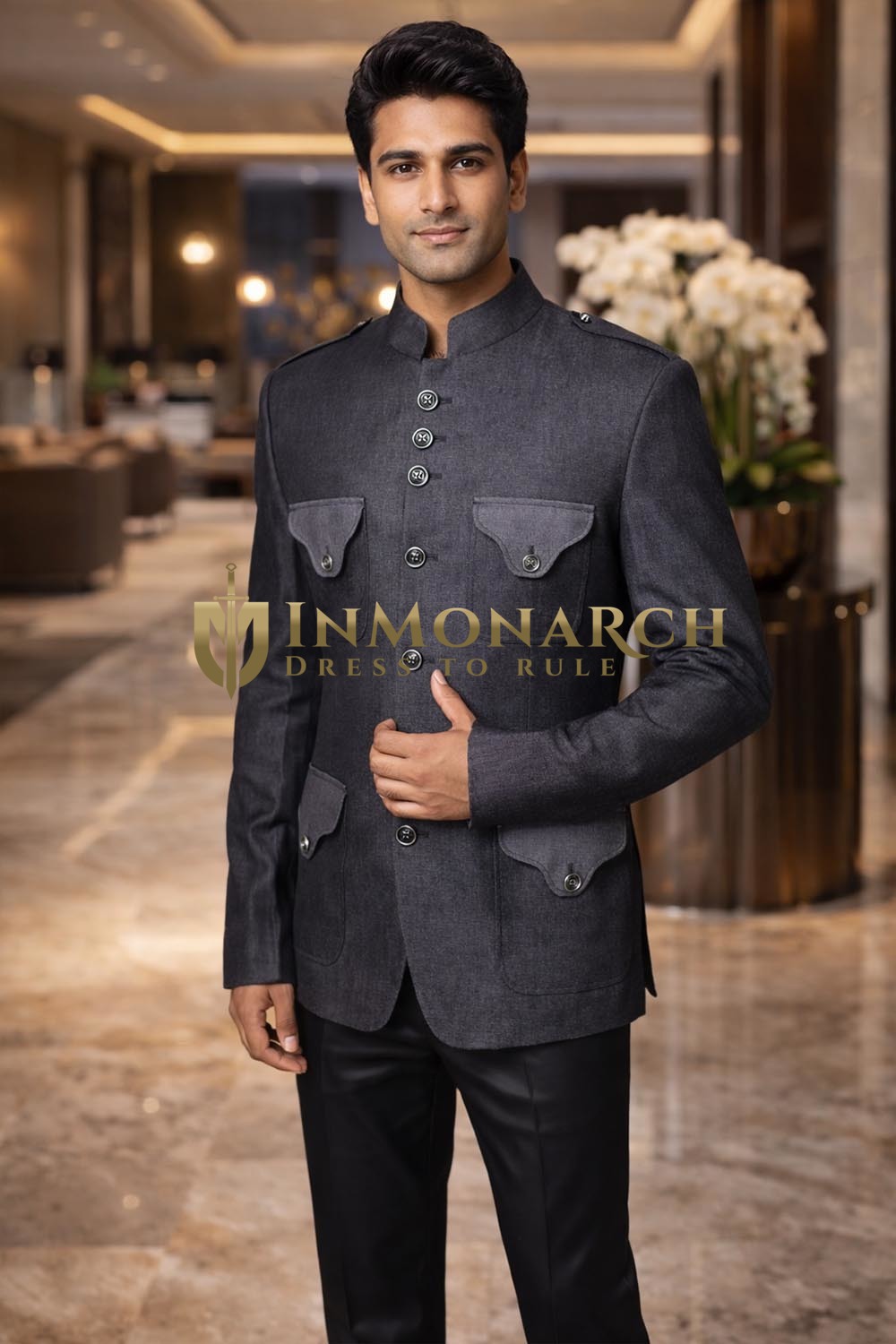 Blazer safari lin gris foncé homme