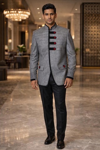 Veste personnalisée grise lin avec velours