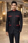 Veste Nehru safari lin noire rouge