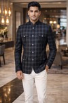 Chaqueta Nehru azul marino hombre
