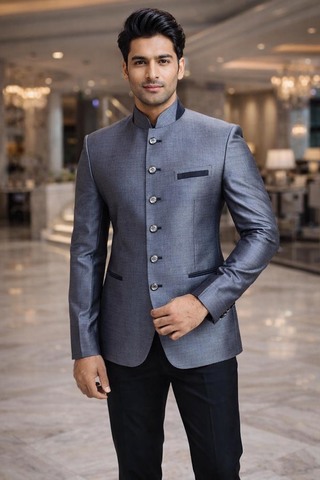 Chaqueta Nehru azul acero hombre