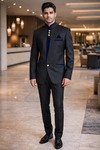 Chaqueta Nehru negra azul hombre