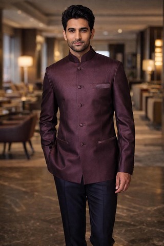 Mens Brown Nehru Collar Jacket Designer Traditional Formal Dress Coat