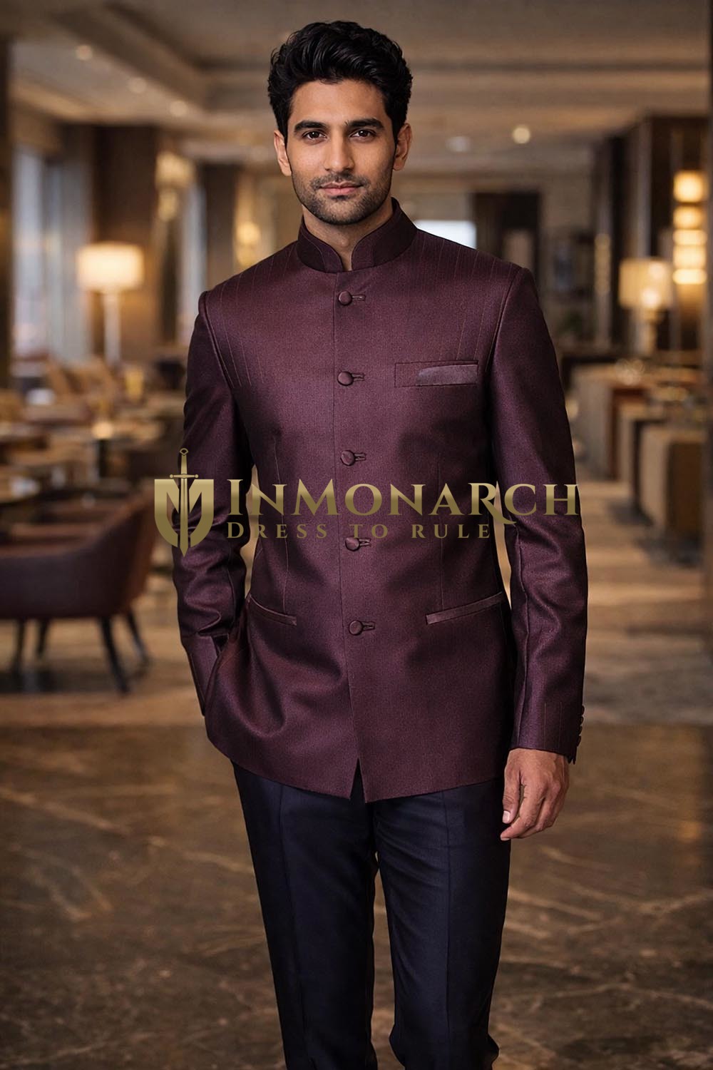 Mens Brown Nehru Collar Jacket Designer Traditional Formal Dress Coat