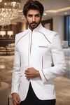 Nehru-Jacke Creme mit roter Einfassung
