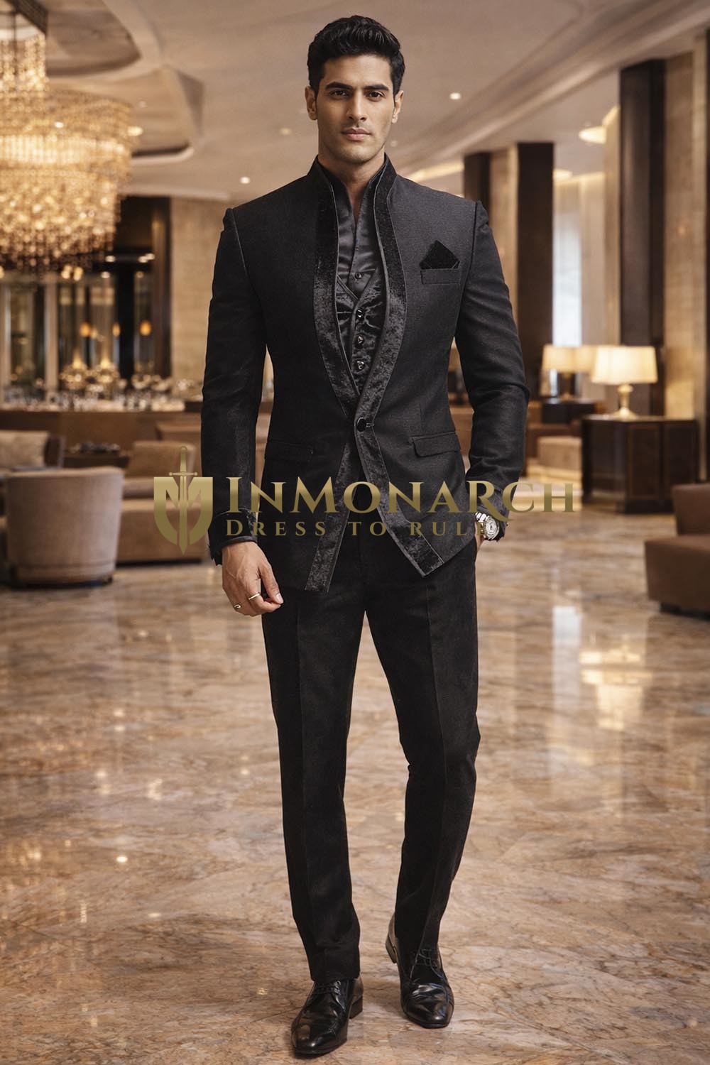 Traje fiesta negro estilo real