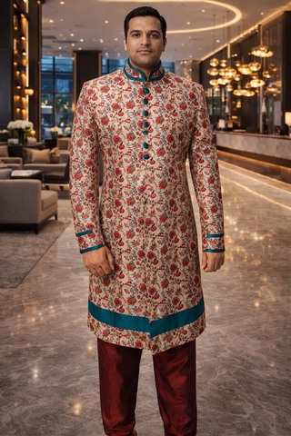 Costume indo occidental crème rouge