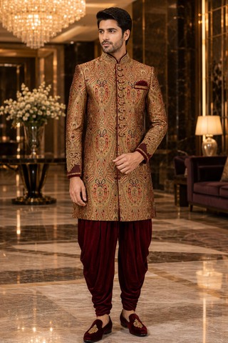 Sherwani príncipe bordado marrón