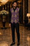 Gilet costume homme fleuri violet élégant