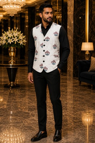 Gilet blanc brodé homme élégant