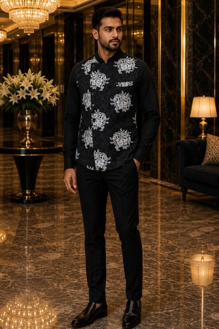 Gilet Angrakha Noir Homme Élégant