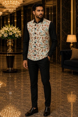 Gilet angrakha homme floral beige