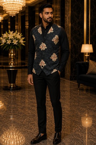 Chaleco negro con motivos florales