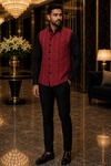 Mens Red Paisley Angrakha Suit Vest Designer Wedding Waistcoat Style