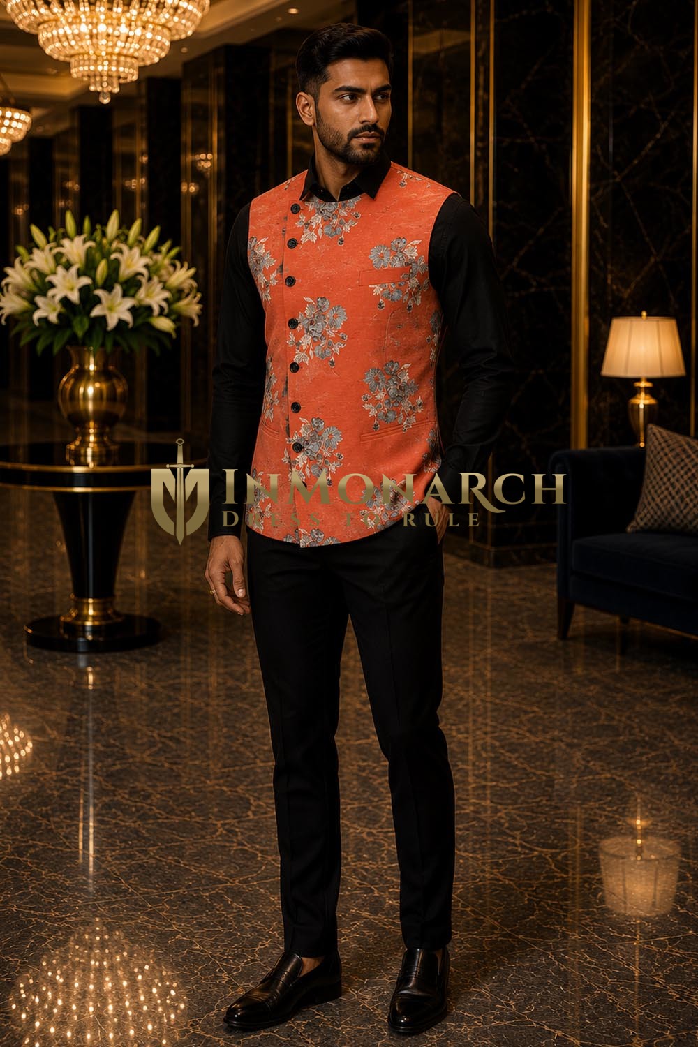 Chaleco angrakha óxido floral hombre