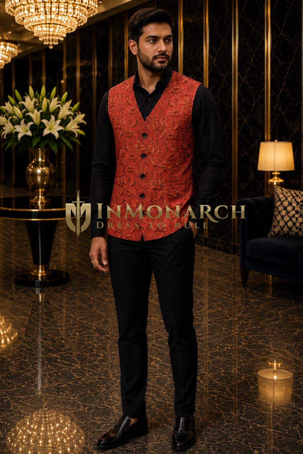 Gilet homme brodé rouge