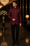 Traje Jodhpuri safari burdeos hombre