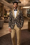 Blazer Tuxedo en Velours avec Broderie Florale