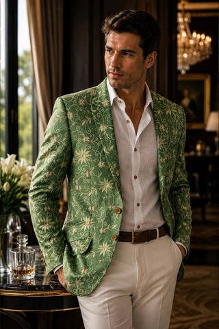 Veste verte brodée homme casual