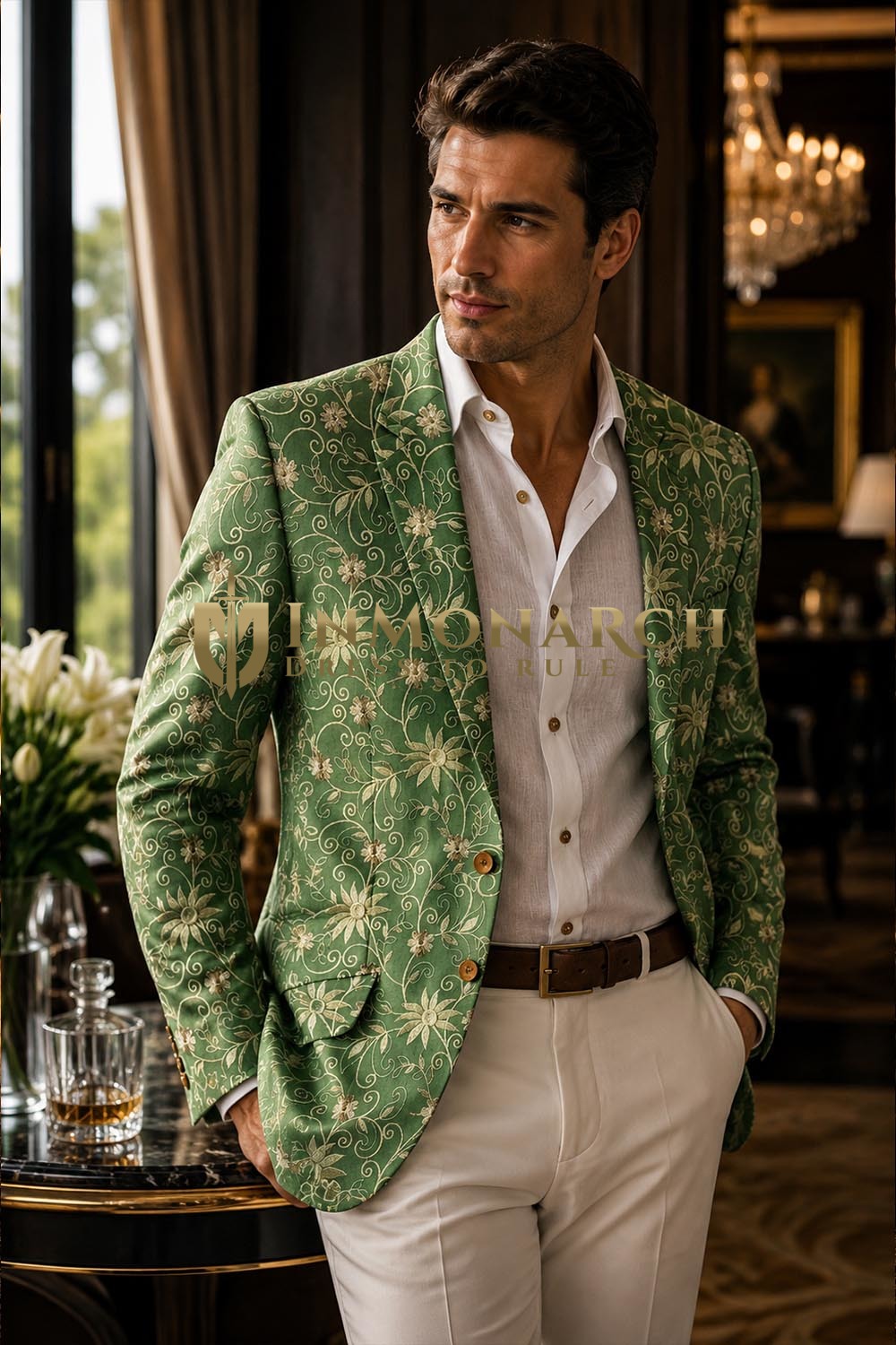 Bestickter grüner Herrenblazer