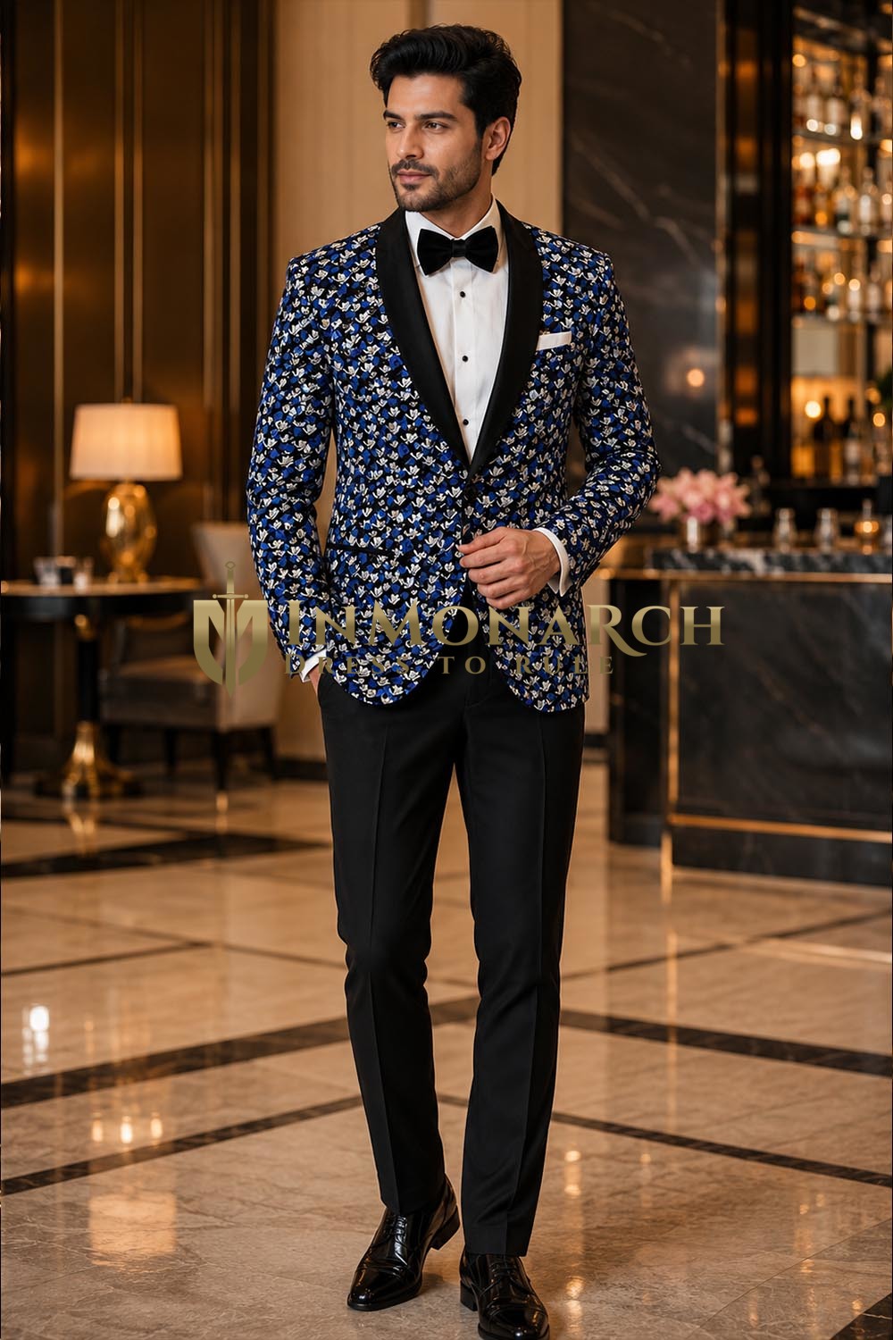 Veste noire homme imprimé bleu