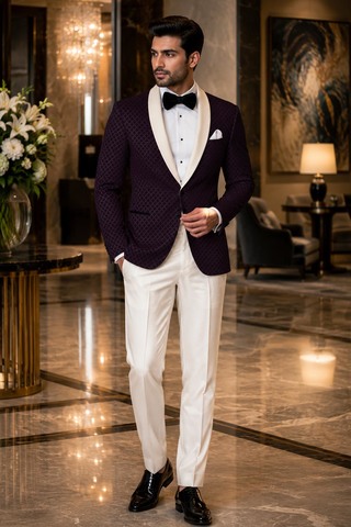 Purple Wine Velvet Blazer with Shawl Lapel Slim Fit Party Jacket for Men