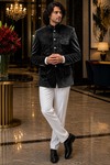Grey Velvet Mandarin Collar Jacket for Men Wedding & Party Wear