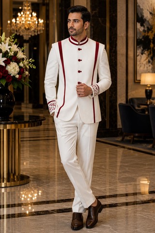 Chaqueta Nehru bordada blanca fiesta
