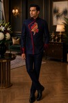 Mens Blue Dupion Silk Jodhpuri Jacket 1 Pc Angarakha Wedding Blazer