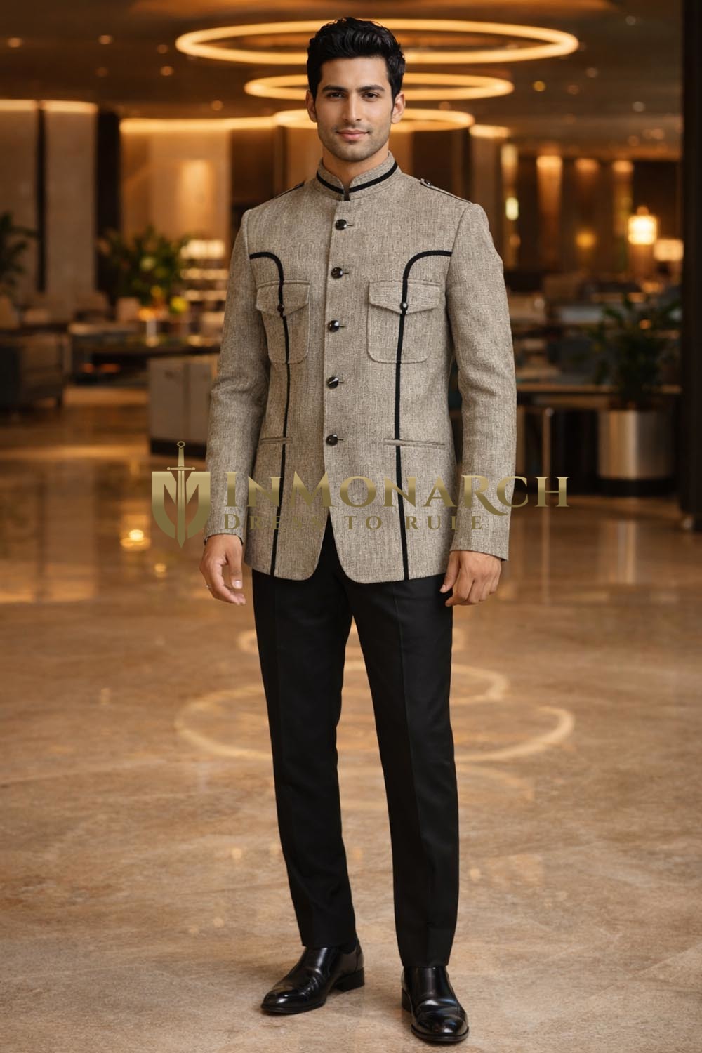 Mens Light Gray Linen Jodhpuri Jacket 1 Pc Nehru Collar Wedding Blazer