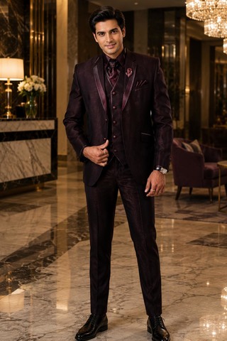 Mens Brown Notch Lapel Tuxedo Suit 3 Pc Wedding Formal Evening Wear