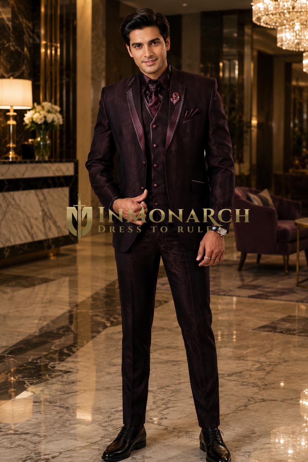 Mens Brown Notch Lapel Tuxedo Suit 3 Pc Wedding Formal Evening Wear
