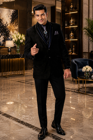 Mens Black Notch Lapel Tuxedo Suit 7 Pc Wedding Formal Evening Wear