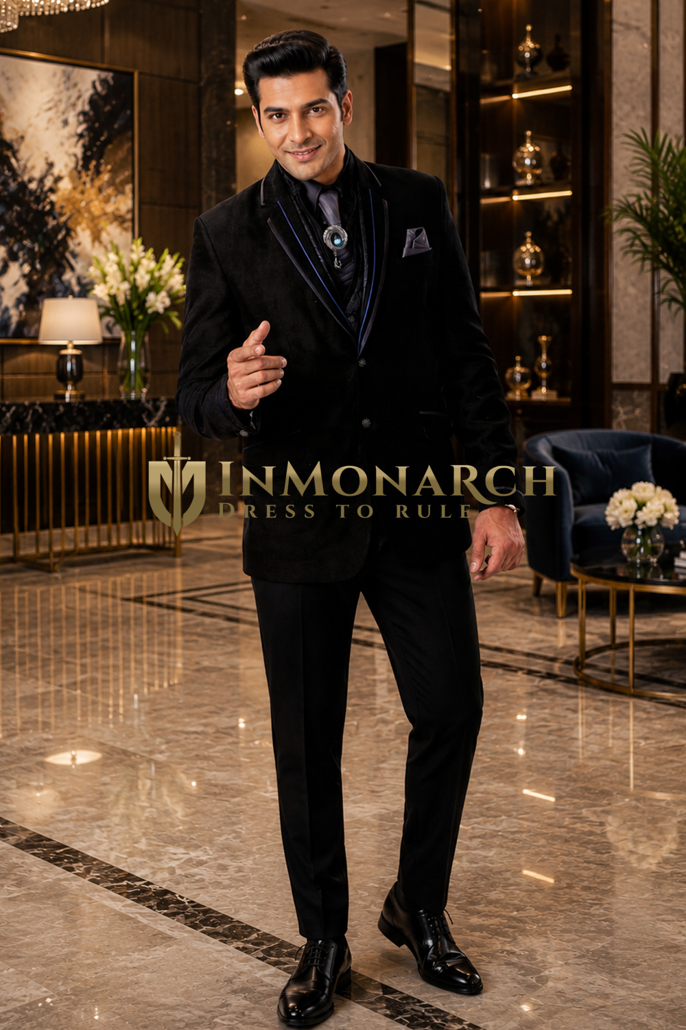Mens Black Notch Lapel Tuxedo Suit 7 Pc Wedding Formal Evening Wear