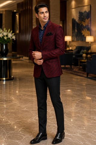 Red Velvet Slim Fit Sports Jacket for Men Designer Party Blazer