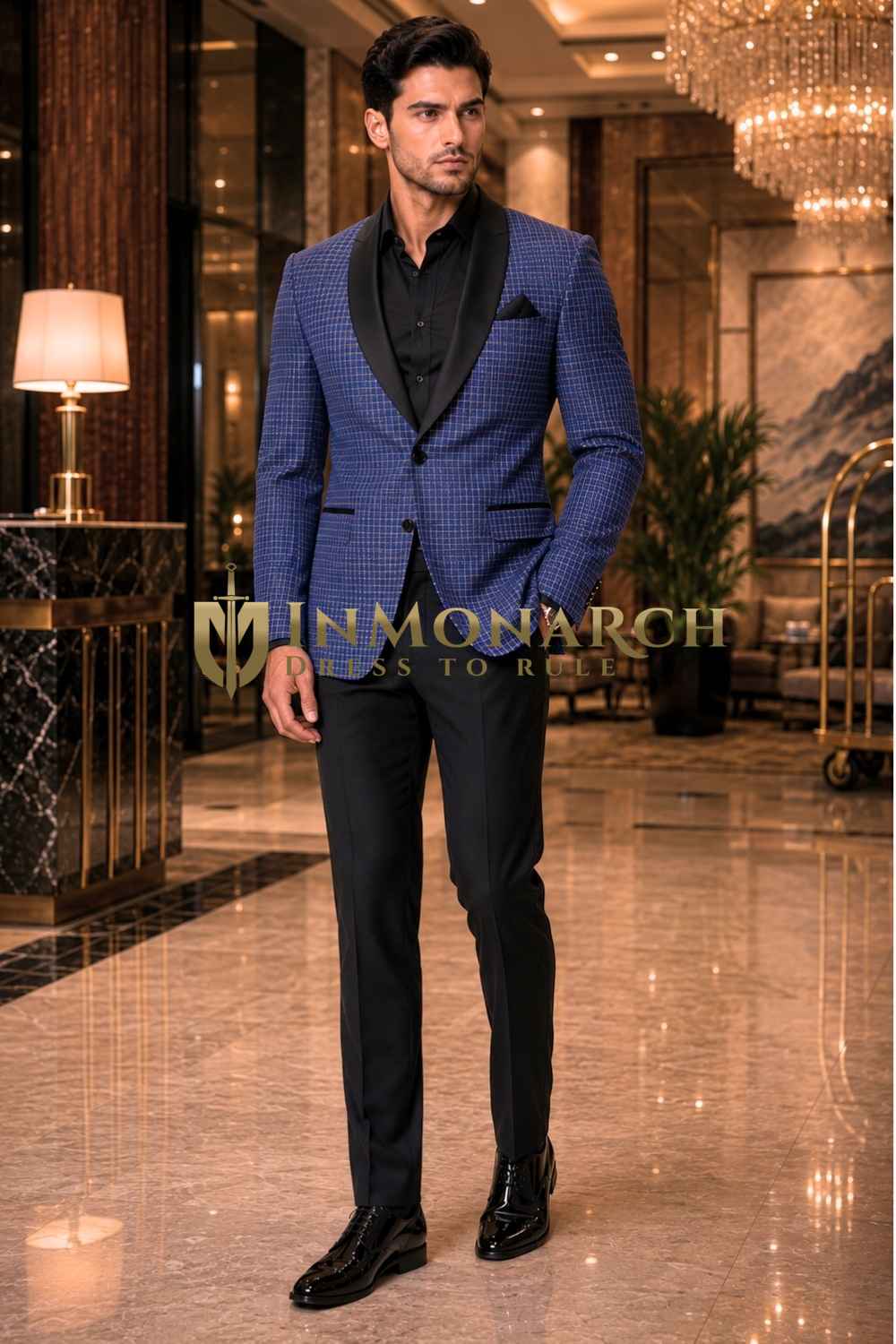 Blazer bleu acier à étoiles imprimées