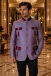 Traje Nehru rosa de caza 5 botones