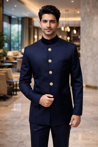 Costume Nehru bleu marine chic
