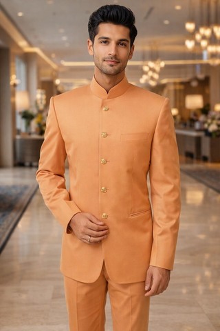 Costume Nehru traditionnel orange 5 boutons