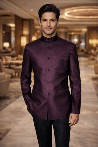 Traje Nehru burdeos diseñador elegante