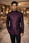 Traje Nehru burdeos diseñador elegante