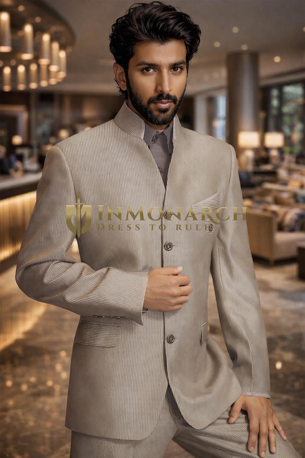 Costume Nehru homme olive design