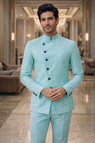 Mens Turquoise Peak Lapel Tuxedo Suit 2pc Party Wear Formal Attire