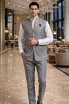 Traje chaleco Nehru tradicional gris lino