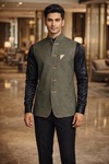 Gilet Nehru lin olive homme