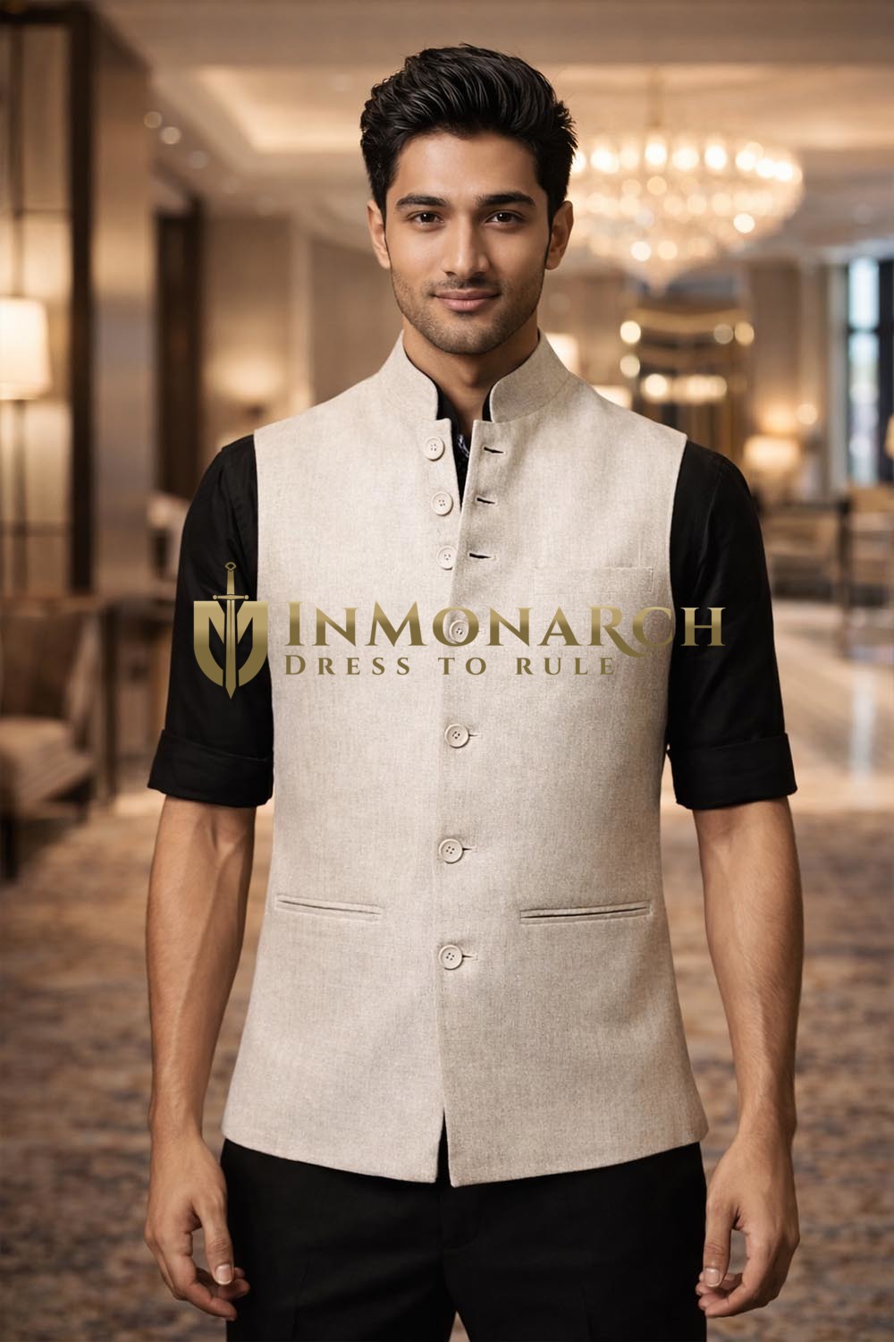 Gilet Nehru sans manches élégant