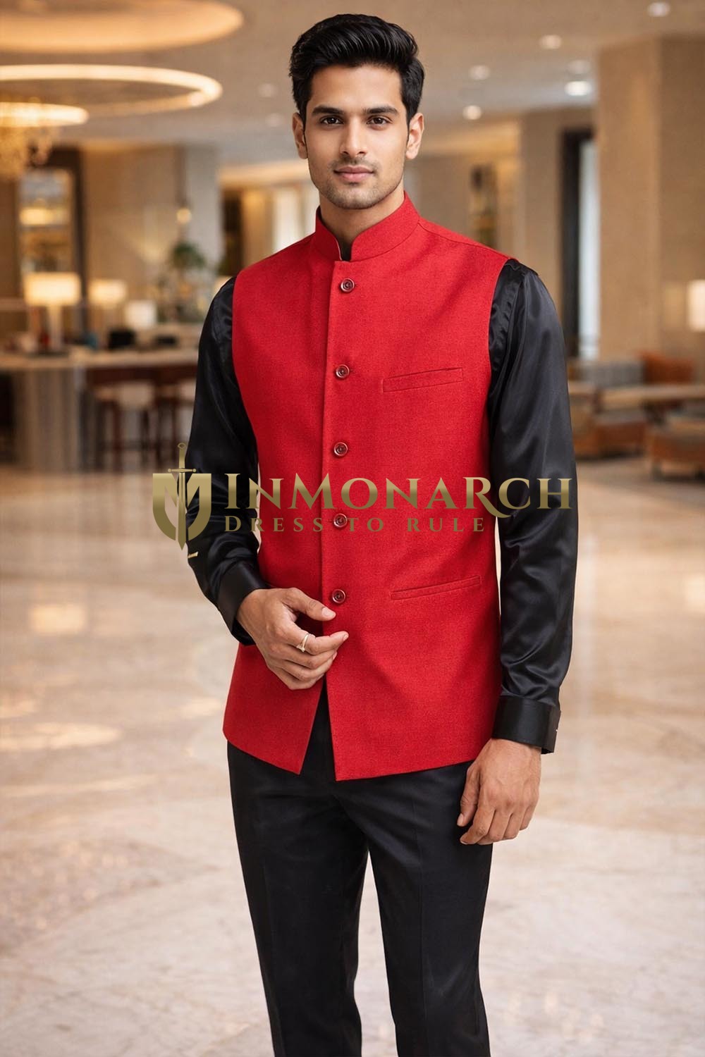 Gilet Nehru Rouge Homme Événement
