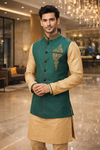 Chaleco Nehru lino turquesa hombre